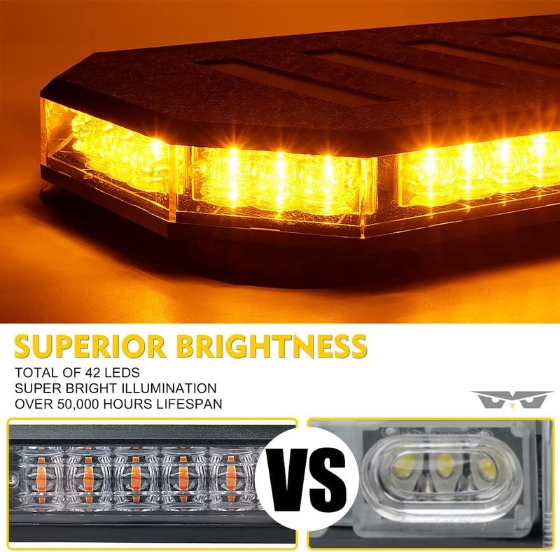 LUMENIX 42 ضوء بار تحذيري LED على السطح مع ضوء فلاش طوارئ مع وحدة تحكم لمركبات البناء وشاحنات السحب والسيارات البريدية وشاحنات الثلج باللون الكهرماني (تصميم براءة اختراع) - Image 2